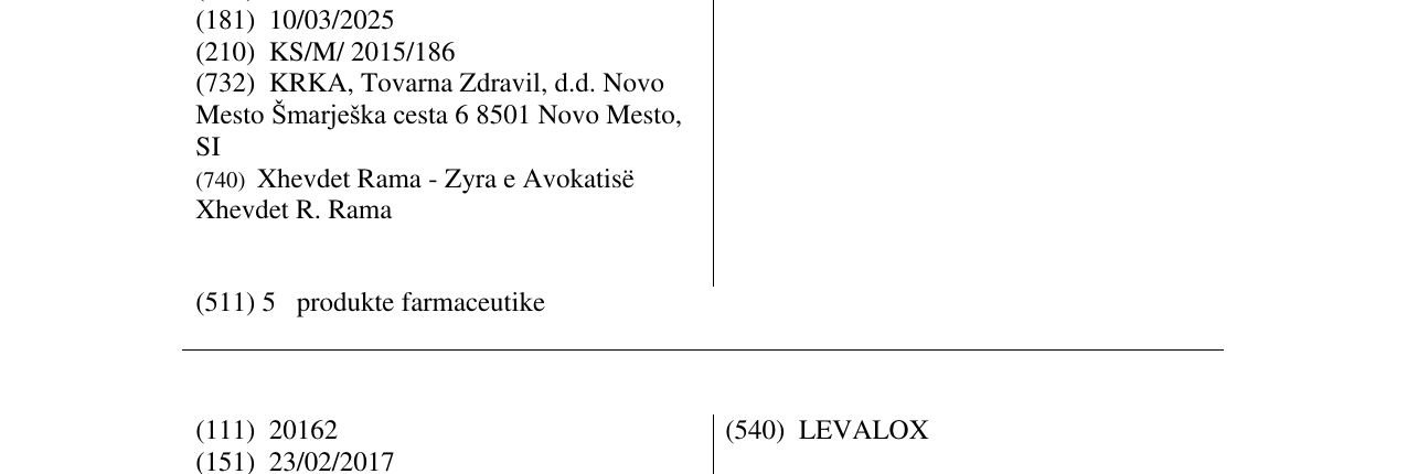 Zëri i markës DULSEVIA në buletin