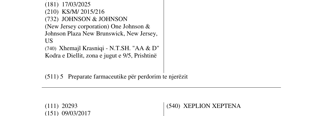 Zëri i markës XEPLION TRINETI në buletin