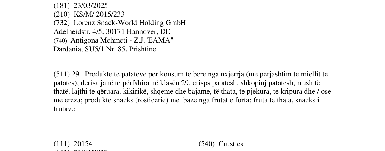 Zëri i markës Fascinations në buletin