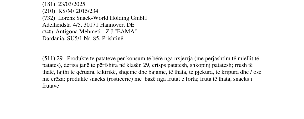 Zëri i markës Crustics në buletin