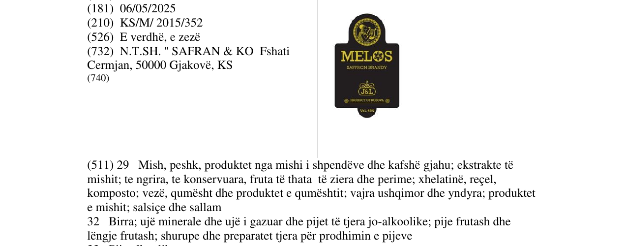 Zëri i markës MELOS J&L në buletin