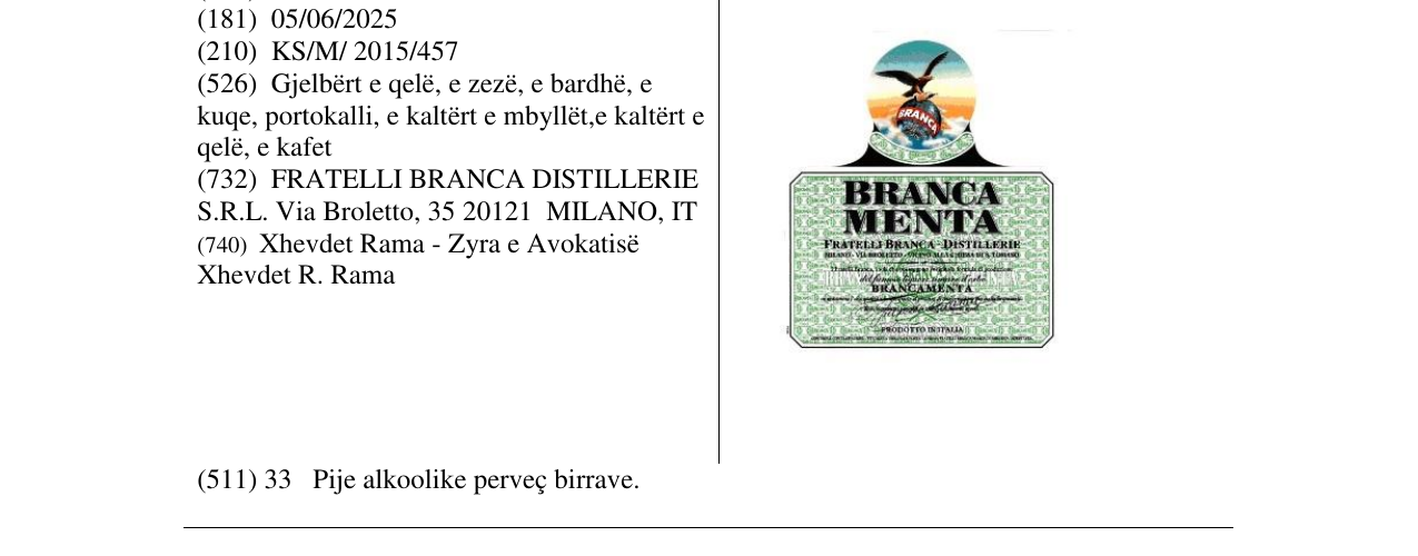 Zëri i markës BRANCA MENTA në buletin
