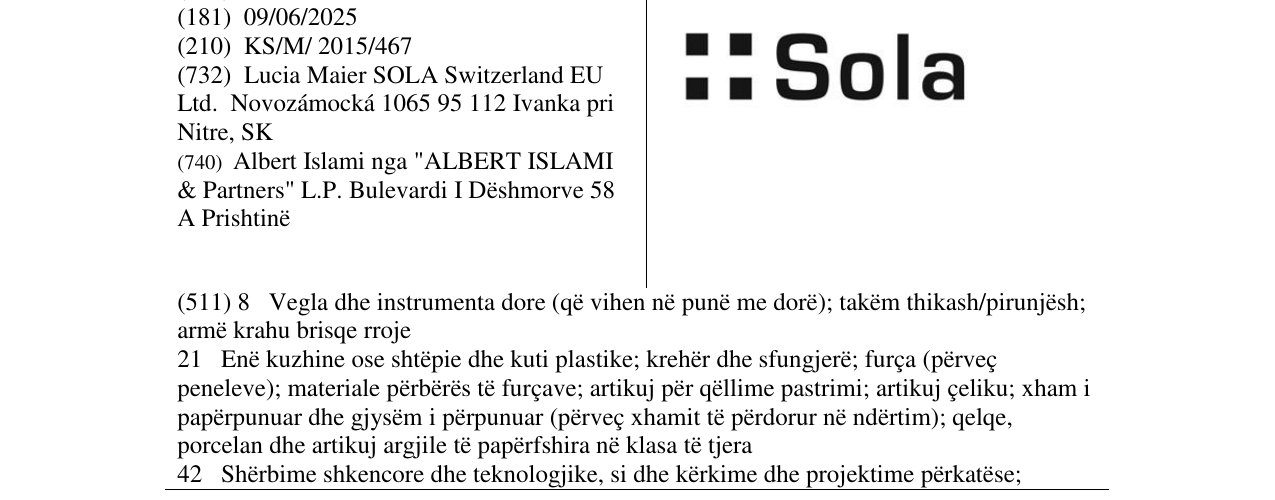 Zëri i markës Sola në buletin