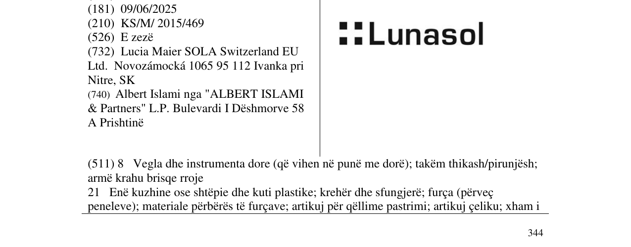 Zëri i markës Lunasol në buletin