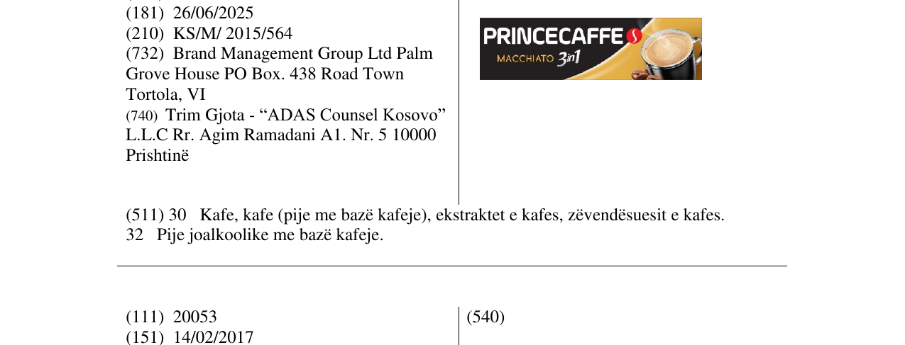 Zëri i markës PRINCECAFFE MACCHIATO 3in1 në buletin