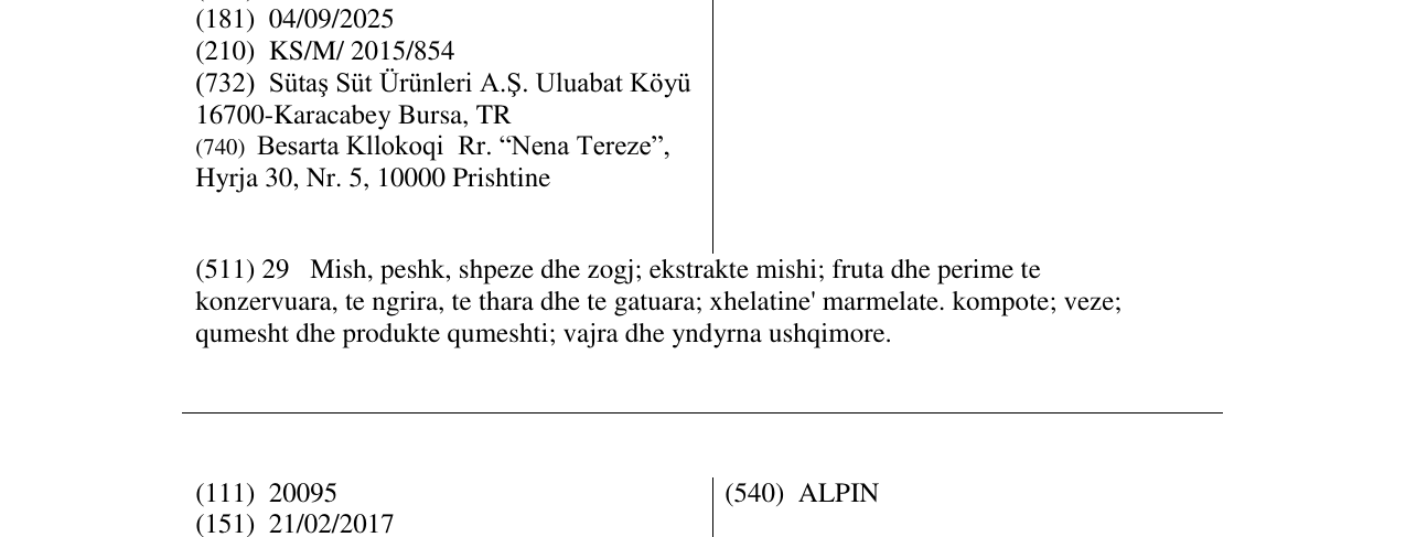 Zëri i markës Kashcavale në buletin