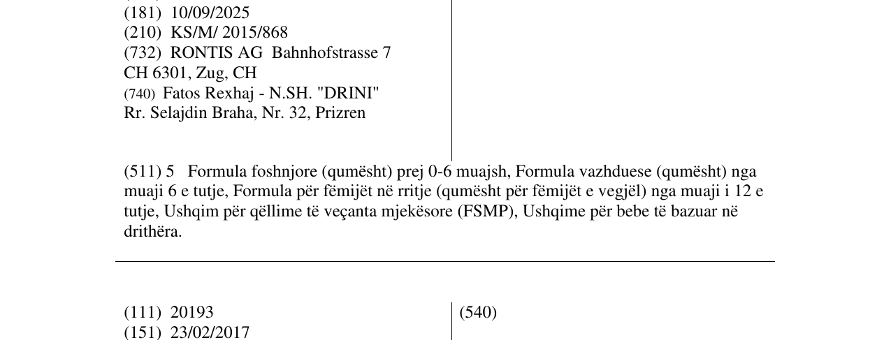 Zëri i markës RONTAMIL në buletin