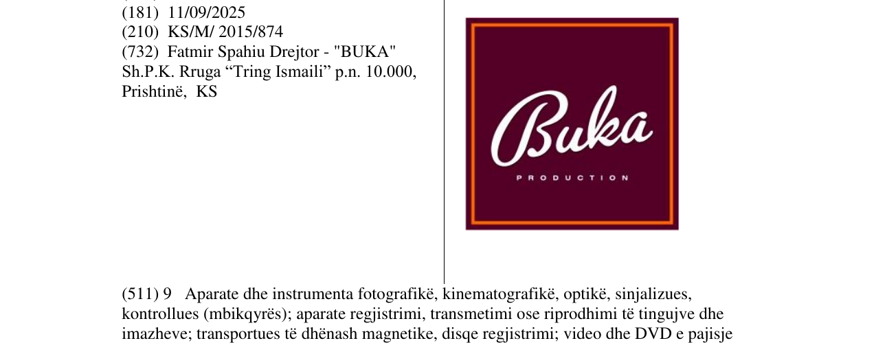 Zëri i markës Buka PRODUCTION në buletin
