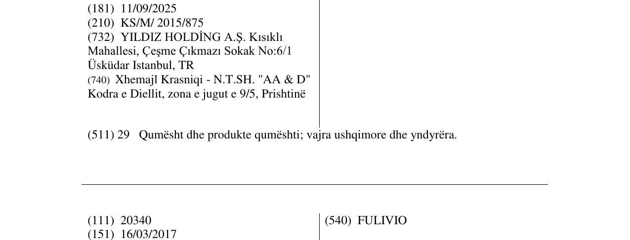 Zëri i markës ÜLKER TEREMYAĞ në buletin