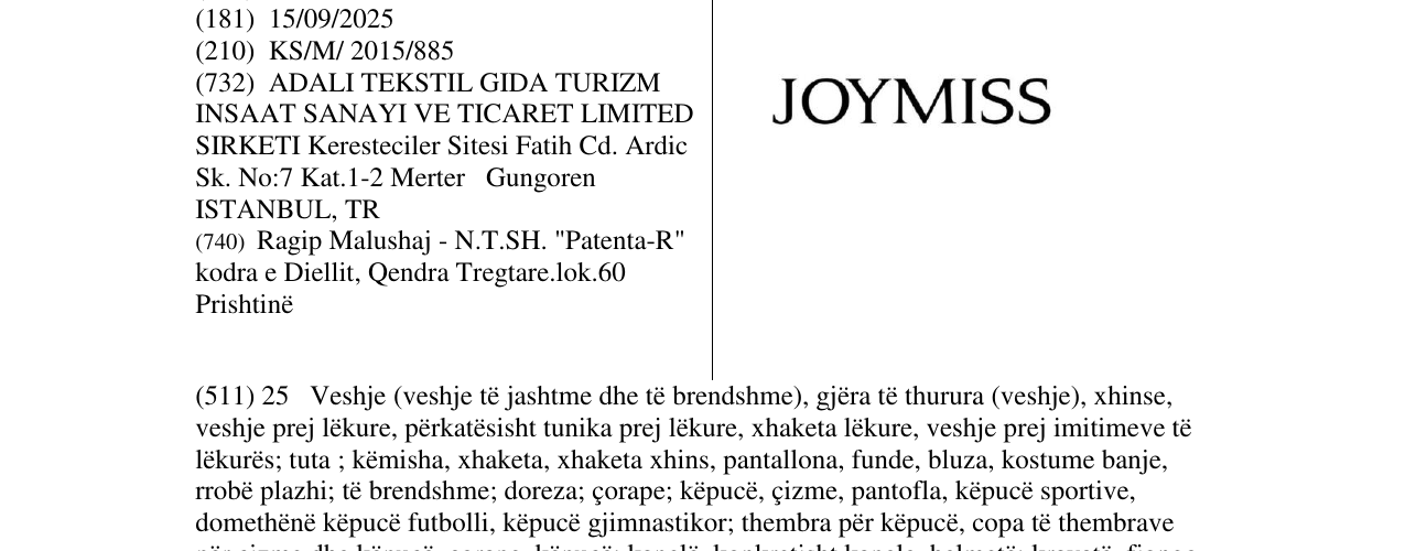 Zëri i markës JOYMISS në buletin