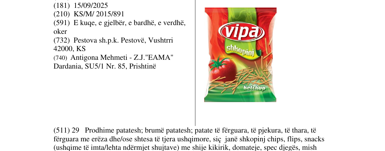 Zëri i markës vipa shkopinj në buletin
