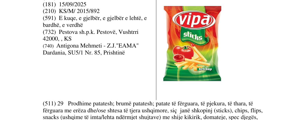 Zëri i markës vipa sticks në buletin