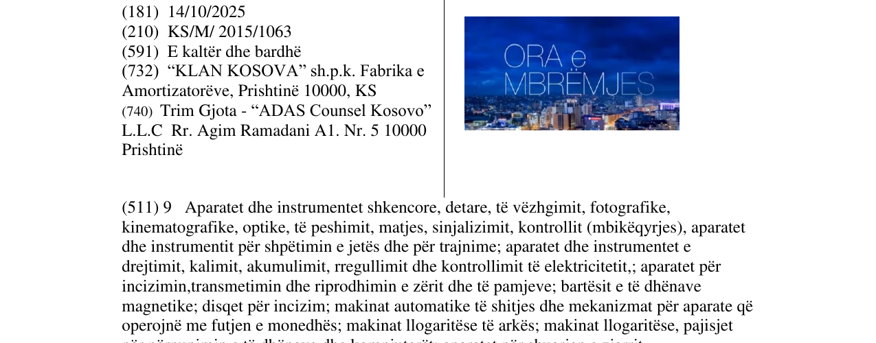 Zëri i markës ORA e MBREMJES në buletin