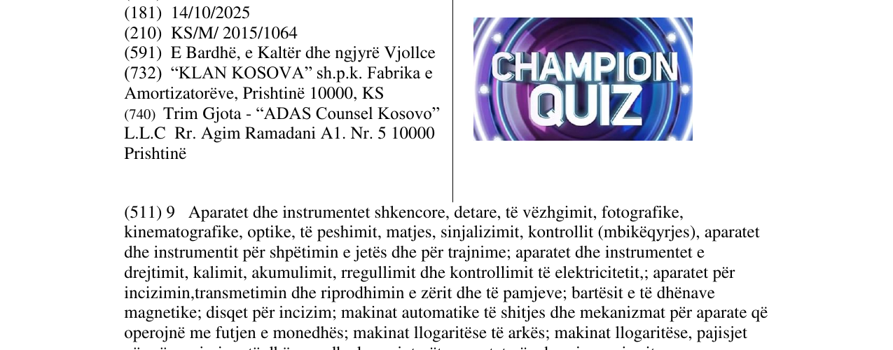 Zëri i markës CHAMPION QUIZ në buletin