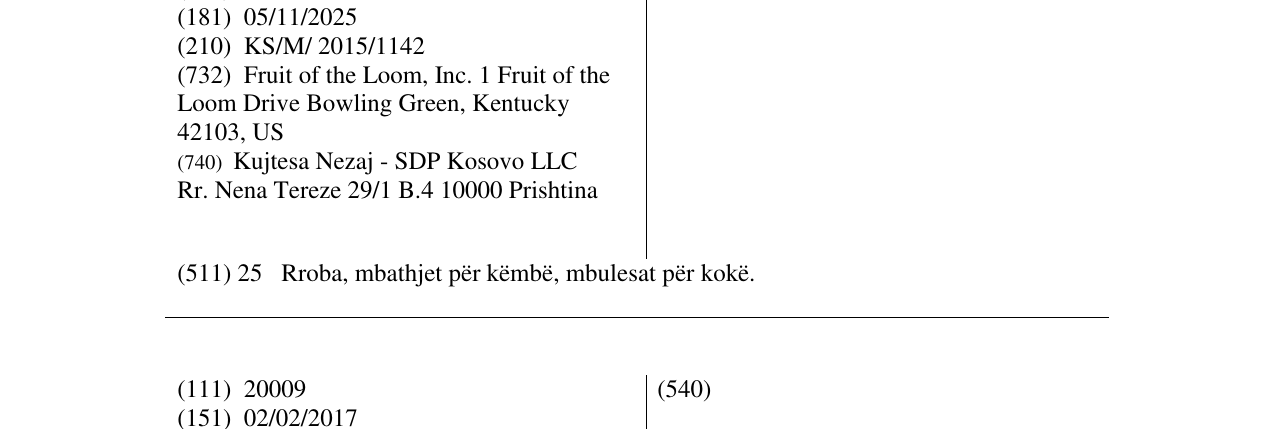 Zëri i markës FRUIT OF THE LOOM në buletin