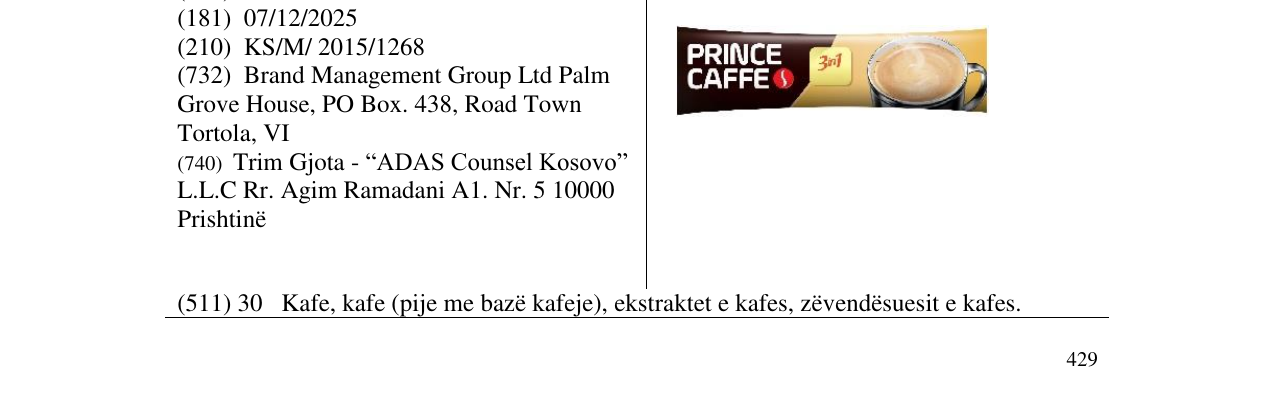 Zëri i markës PRINCE CAFFE 3in1 në buletin