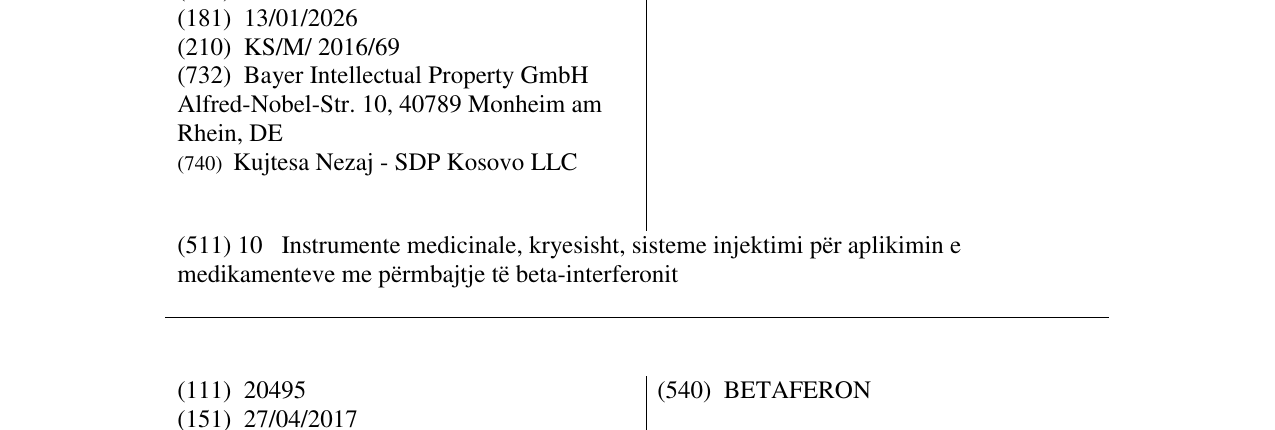 Zëri i markës BETAJECT në buletin