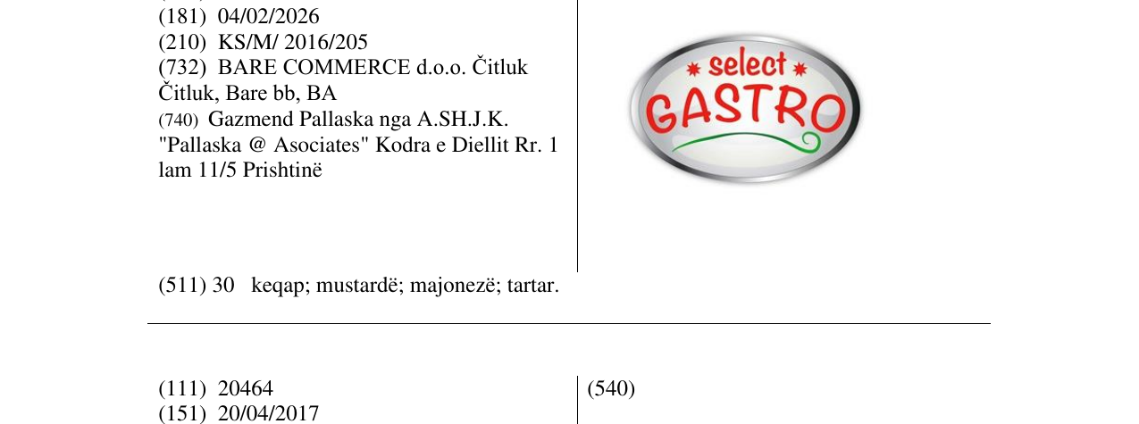 Zëri i markës select GASTRO në buletin