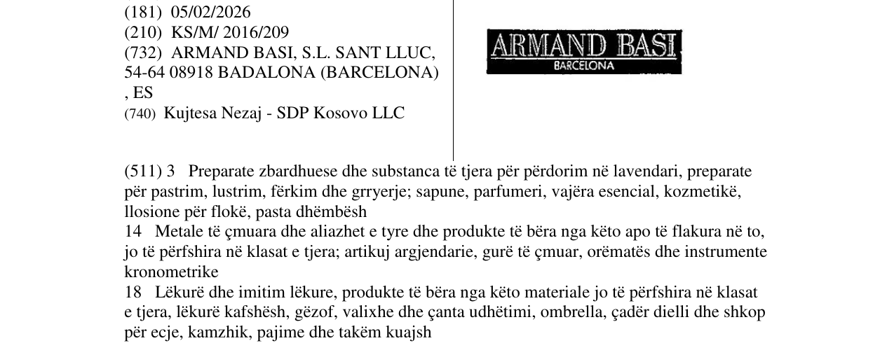 Zëri i markës ARMAND BASI BARCELONA në buletin