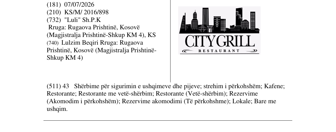 Zëri i markës CITYGRILL në buletin