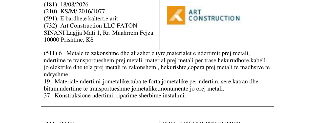 Zëri i markës ART CONSTRUCTION në buletin