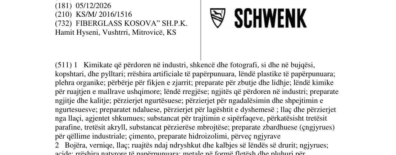 Zëri i markës SCHWENK në buletin