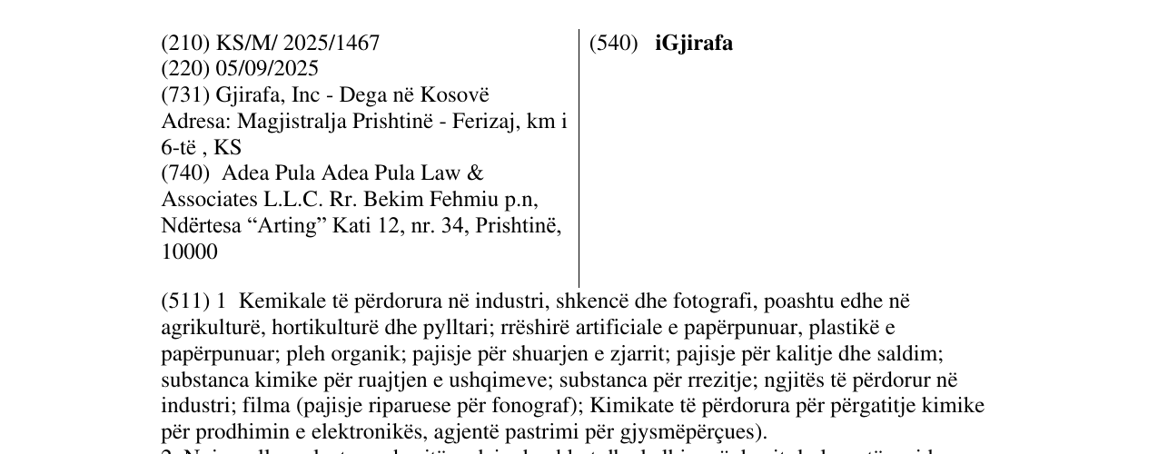 Zëri i markës iGjirafa në buletin