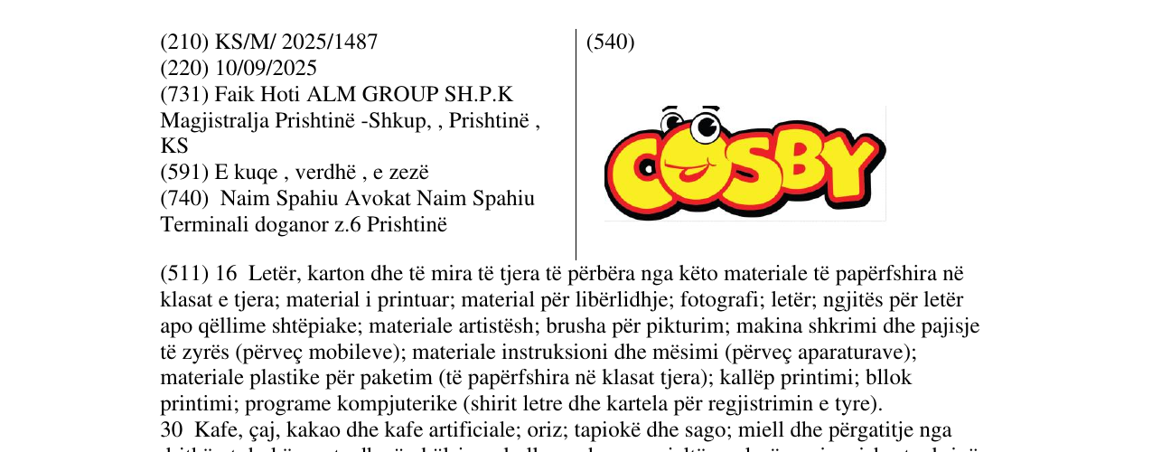 Zëri i markës COSBY në buletin