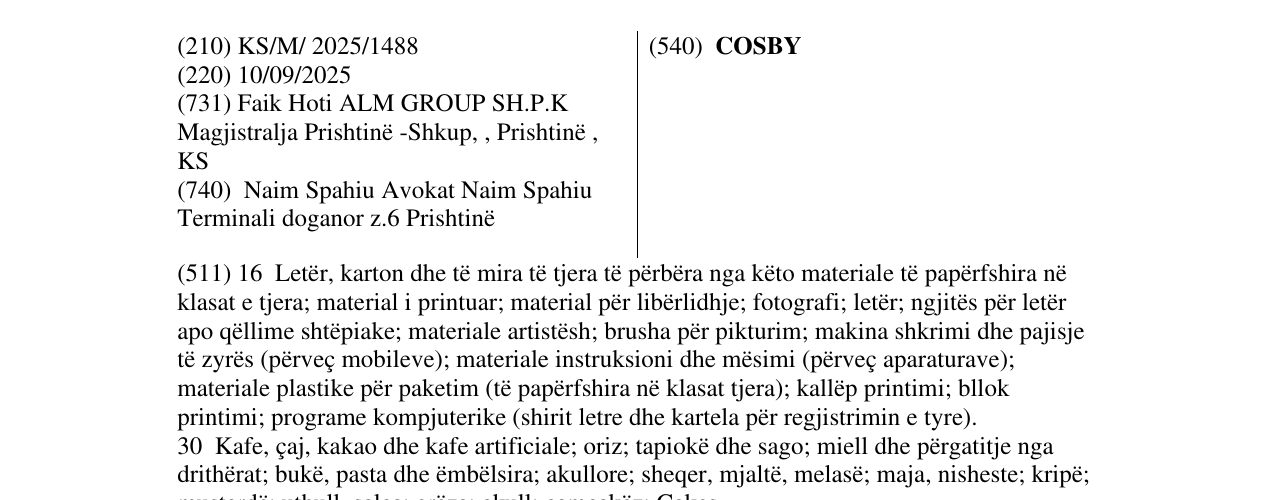 Zëri i markës COSBY në buletin
