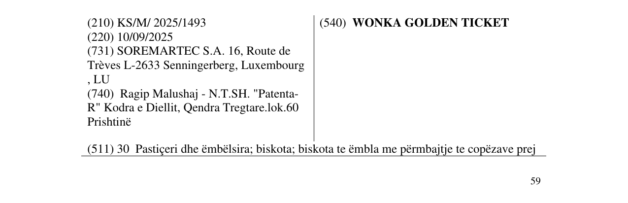 Zëri i markës WONKA GOLDEN TICKET në buletin