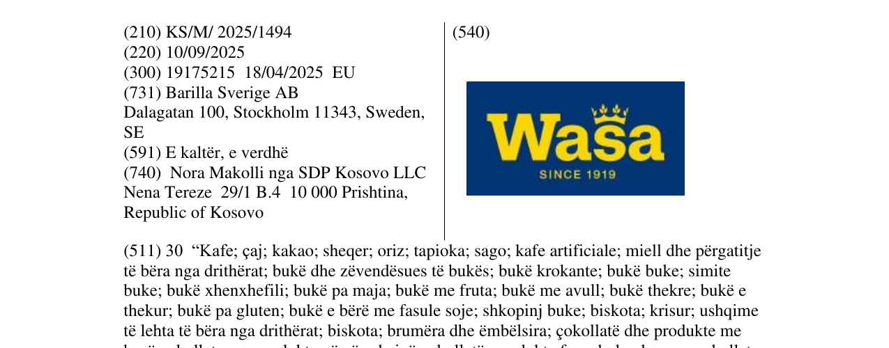 Zëri i markës Wasa në buletin