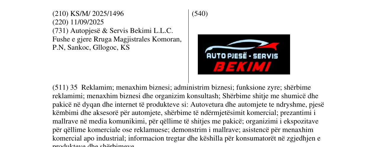 Zëri i markës AUTO PJESE SERVIS BEKIMI në buletin