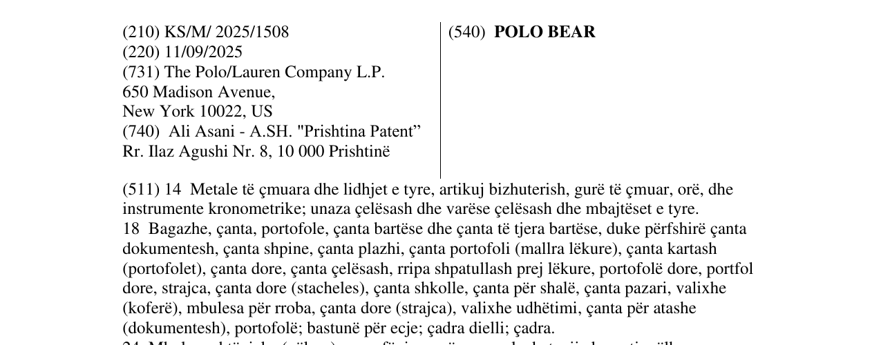 Zëri i markës POLO BEAR në buletin