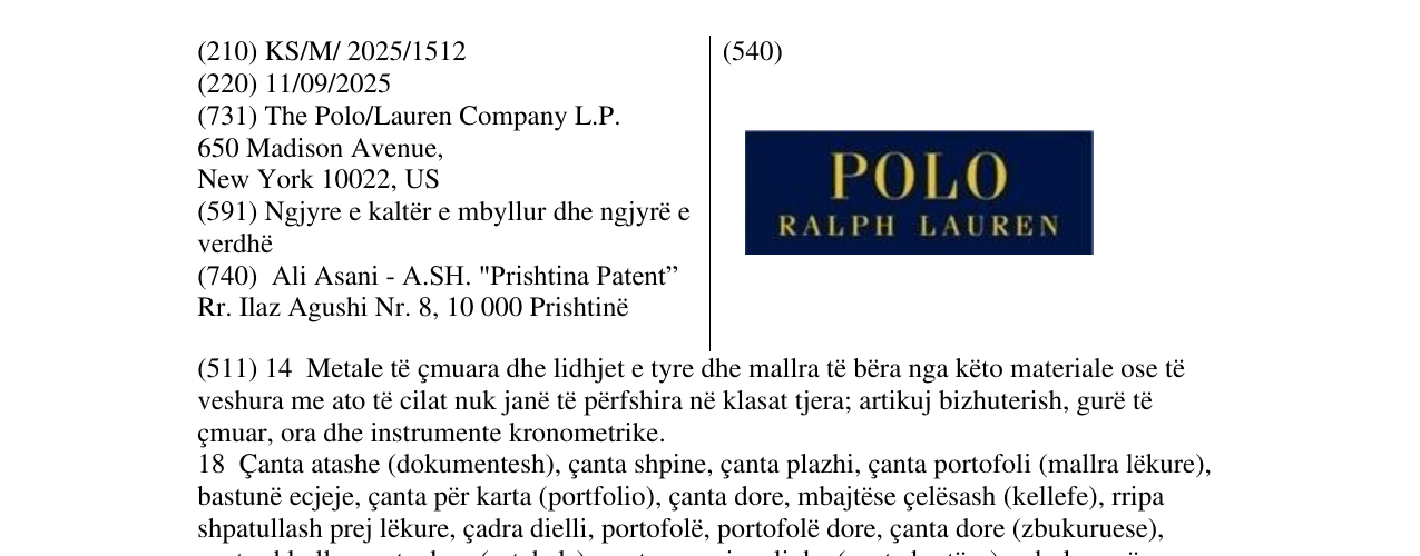 Zëri i markës POLO RALPH LAUREN në buletin