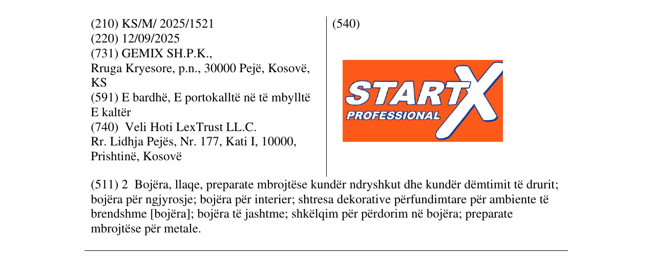 Zëri i markës STARTX PROFESSIONAL në buletin
