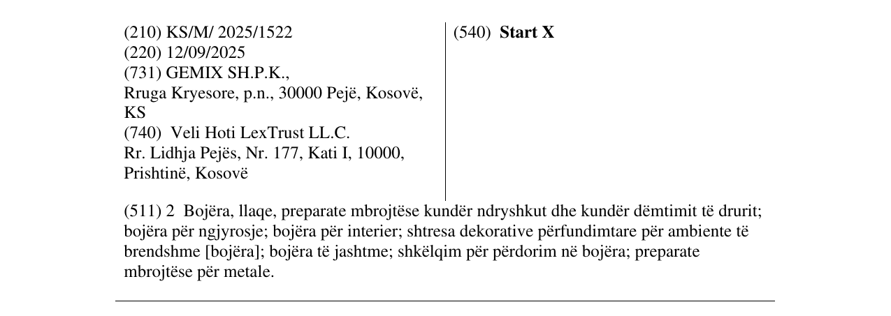 Zëri i markës Start X në buletin