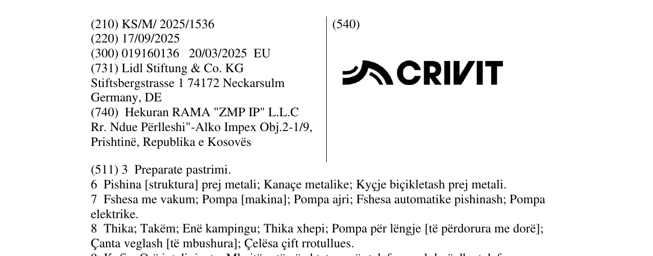 Zëri i markës CRIVIT në buletin