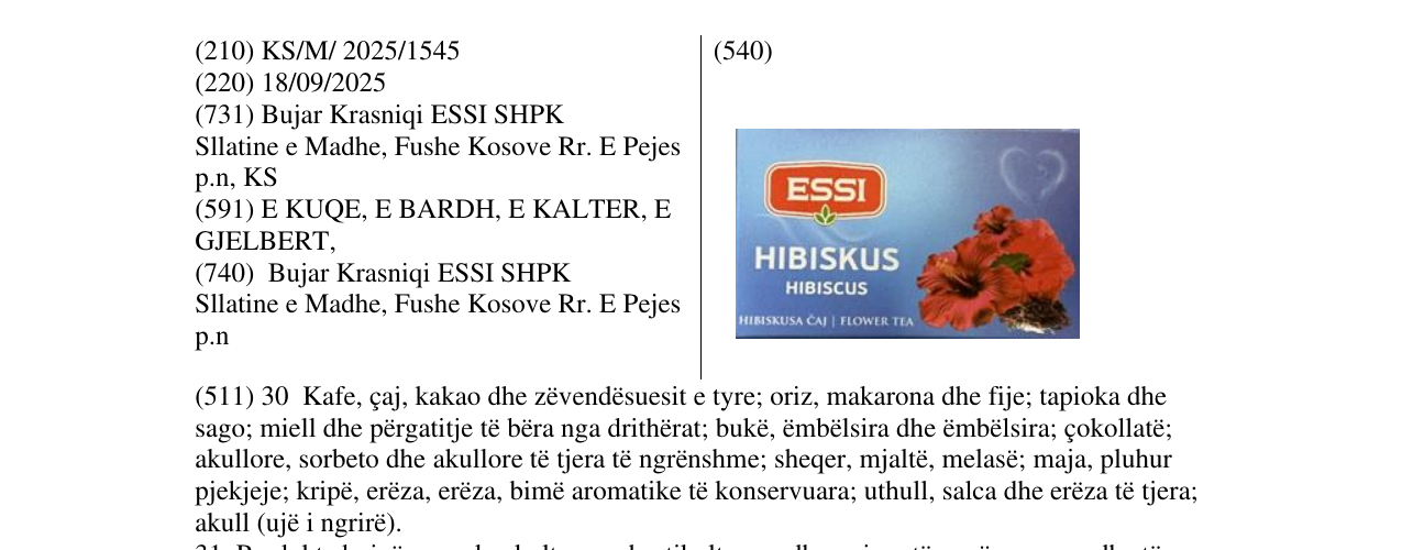Zëri i markës HIBISKUS në buletin