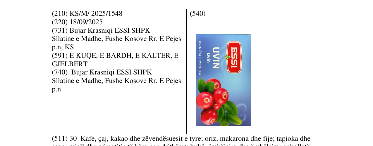 Zëri i markës ESSI UVIN në buletin