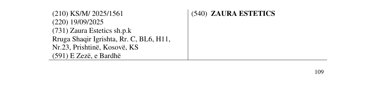 Zëri i markës ZAURA ESTETICS në buletin
