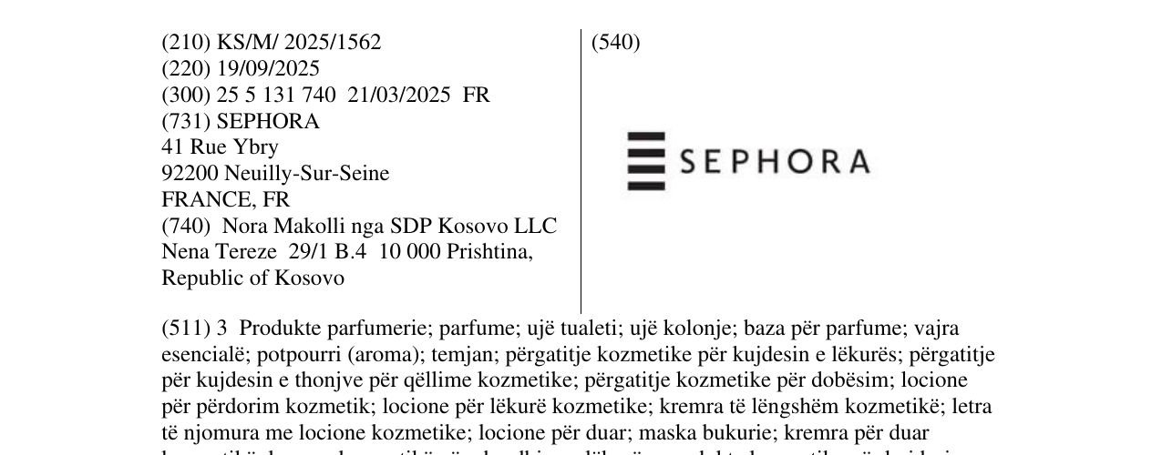 Zëri i markës SEPHORA në buletin