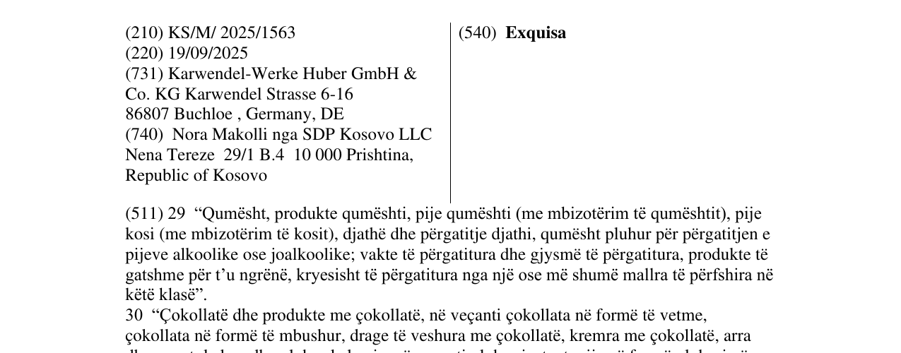 Zëri i markës Exquisa në buletin