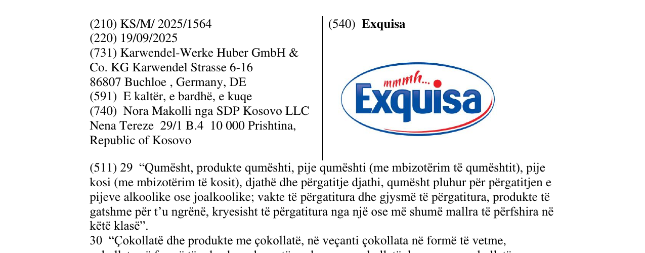 Zëri i markës Exquisa në buletin