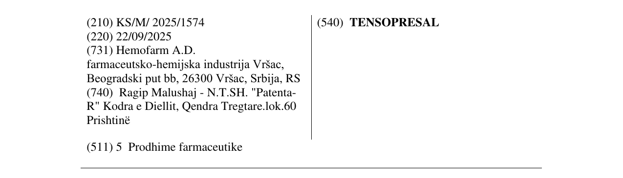 Zëri i markës TENSOPRESAL në buletin