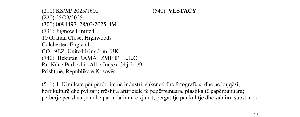 Zëri i markës VESTACY në buletin