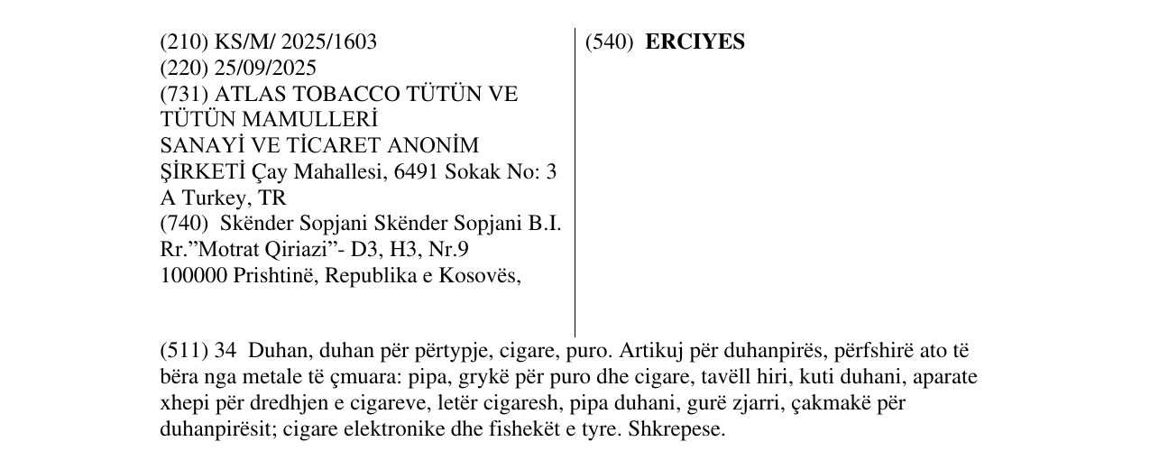 Zëri i markës ERCIYES në buletin