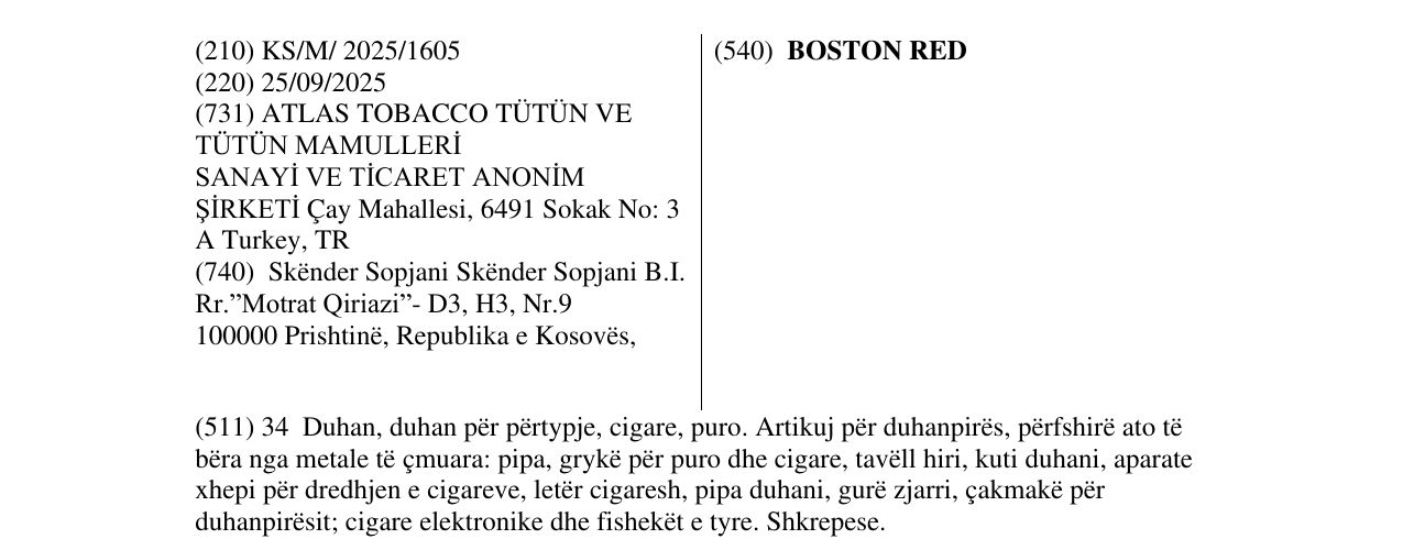 Zëri i markës BOSTON RED në buletin