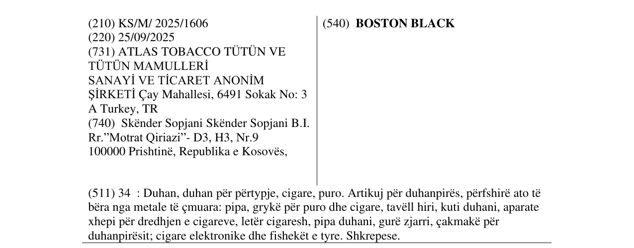 Zëri i markës BOSTON BLACK në buletin