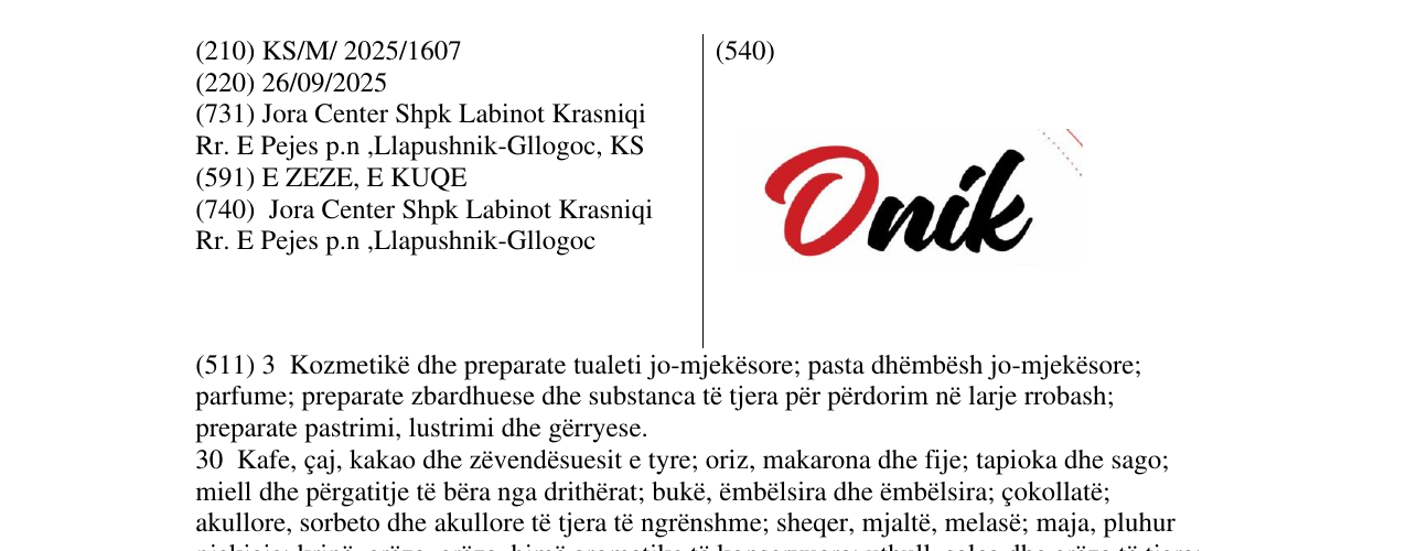 Zëri i markës Onik në buletin