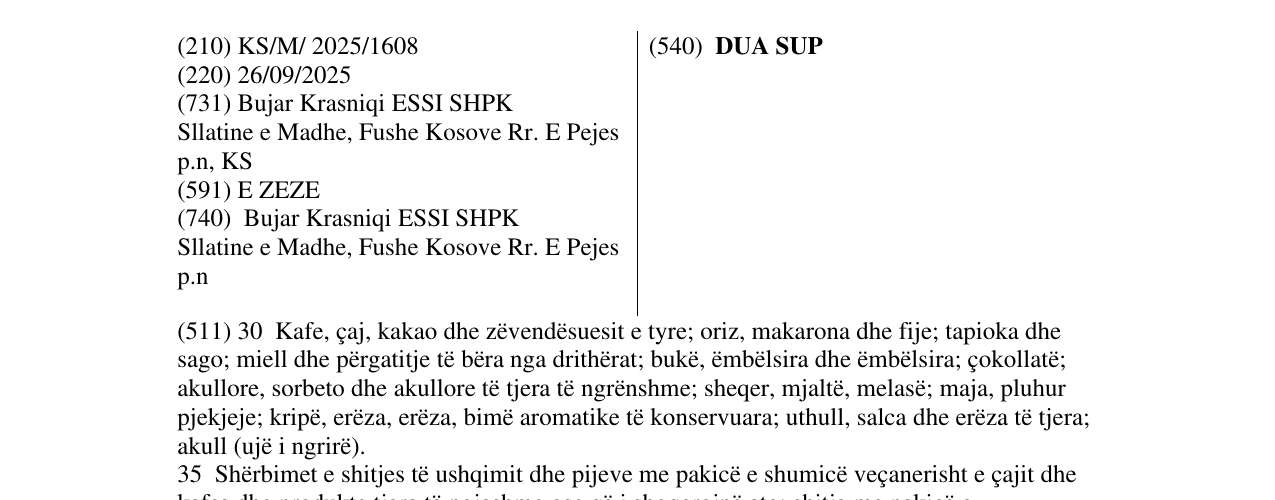 Zëri i markës DUA SUP në buletin